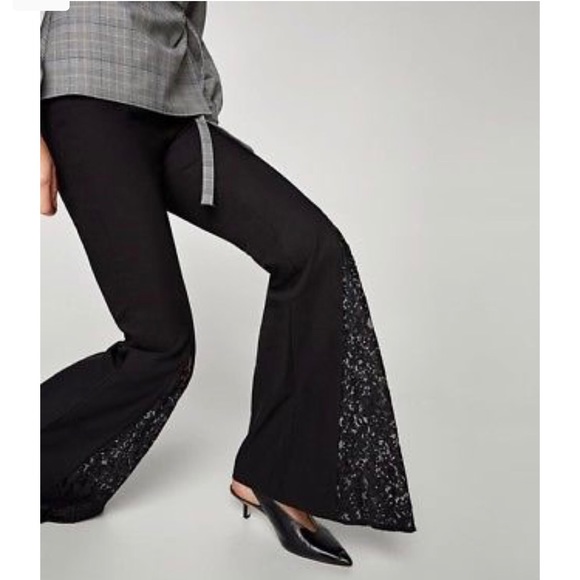 Zara Black Flared Trouser with Lace Inset Trim - Picture 5 of 8